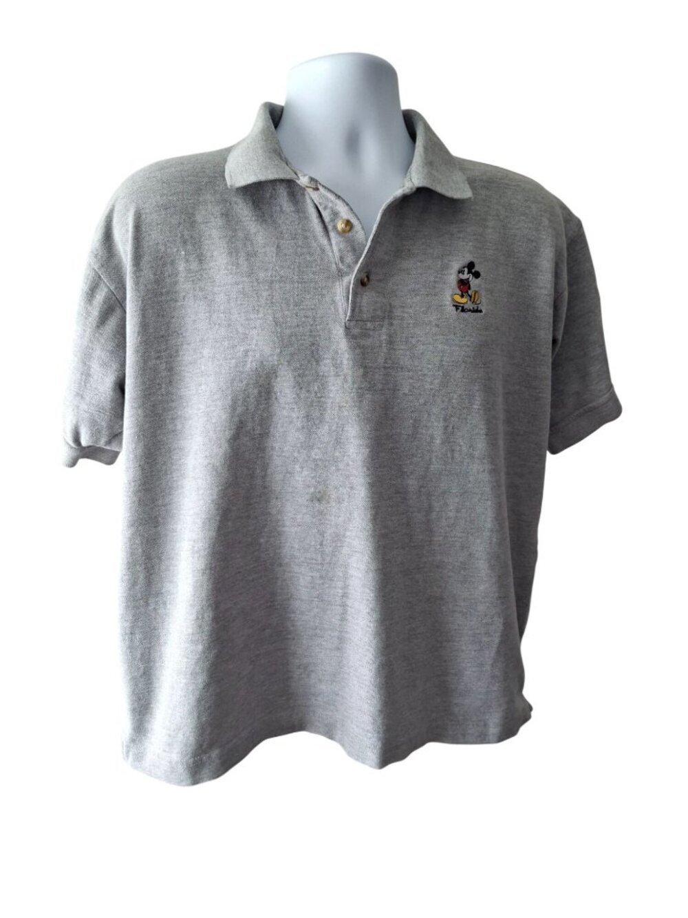 Vintage Disney Mickey Mouse Polo Mens L Gray Classic Casual Golf Shirt